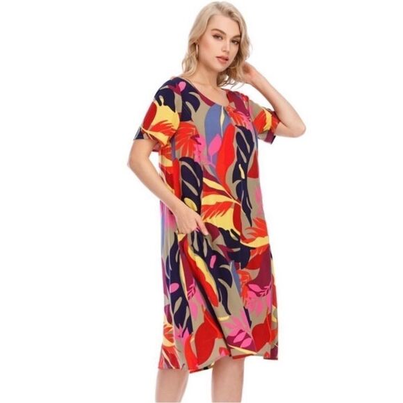 NWT Womens M.Nollby Oversized Multi-Colored Abstract Tunic Dress with Pockets  L - Picture 1 of 3